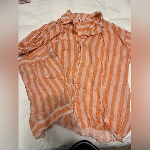 Anthropologie Orange Striped Sleepwear Set